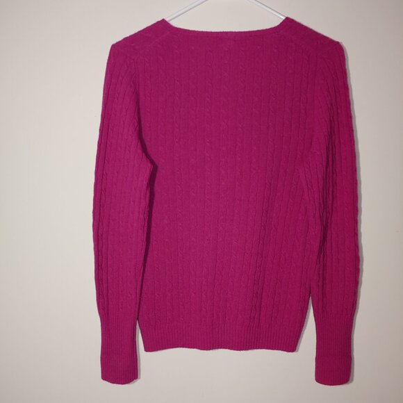 J.Crew Cashmere Wool Blend Cable Knit V-Neck Sweater Size M Fuchsia Pink - Picture 6 of 7